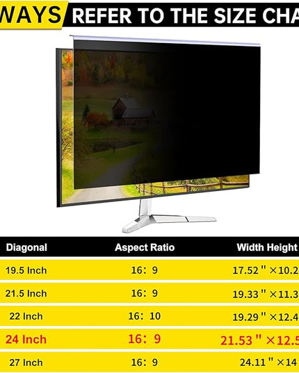 DEJIMAX 〔2-Pack〕 24 Inch Computer Privacy Screen Filter for 16:9 Monitor, Anti-Blue Light, Anti-UV,Blue Light Blocking Removable Privacy Protector Shield Fits 23.6", 23.8", 24" Monitors