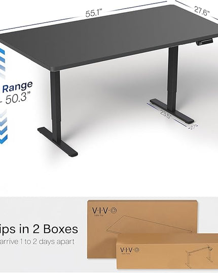 VIVO Electric 55 x 28 in Dual Motor Sit Stand Desk, Memory Height Adjustment, 2B Series, Black Top Black Frame, DESK-KIT-2B55B