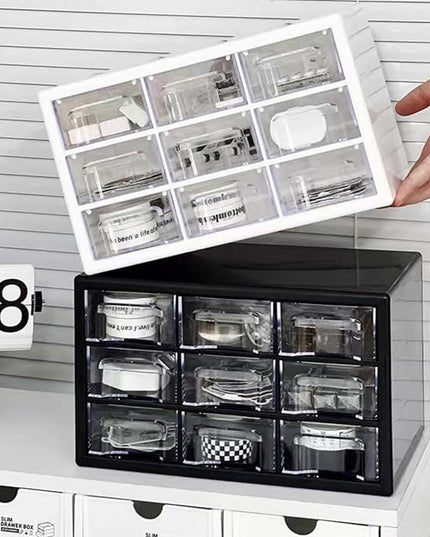 Feadily 1PCS Large Drawer Organizer for Desk, Desktop Drawer Organizer with 9 Clear Drawers, Plastic Desktop Storage Drawers 10.04 Inch x 6.30 Inch x 6.10 Inch, White