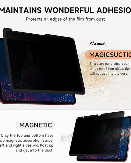 Mamol Upgrade 360° Privacy Screen Protector for Apple iPad Pro 13 inch 7th M4 2024/ 8th M5 2025, Magicsuction 4-Way Anti Spy Glare Blue Light Filter, High Sensitive/Bubble Free/Reusable