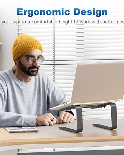 suptek Aluminum Laptop Stand,Ergonomic Detachable Computer Laptop Stand for Desk,Ventilated Cooling Design,Notebook Riser Compatible with MacBook Air/Pro, Dell, HP, Lenovo More 10-16" Laptops, Black