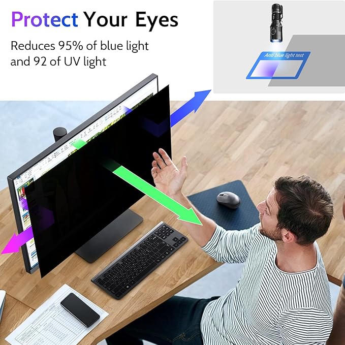 Peslv Computer Privacy Screen 24 Inch for 16:9 Widescreen Monitor, Removable 24inch Anti Blue Light Anti Glare Monitor Privacy Filter Shield (20 15/16" x 11 13/16")