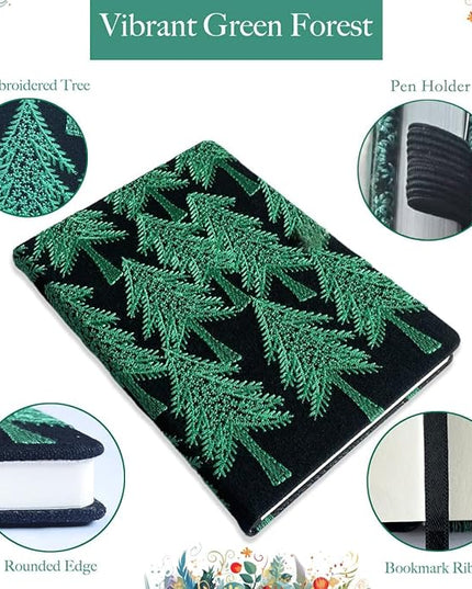 ipoul Embroidered Notebook, Cute Journal, A5, Hardcover, Lay Flat, Lined Paper, Women's Journals for Writing, Christmas Gift, Pine Tree, Evergreen, Pretty Notebook