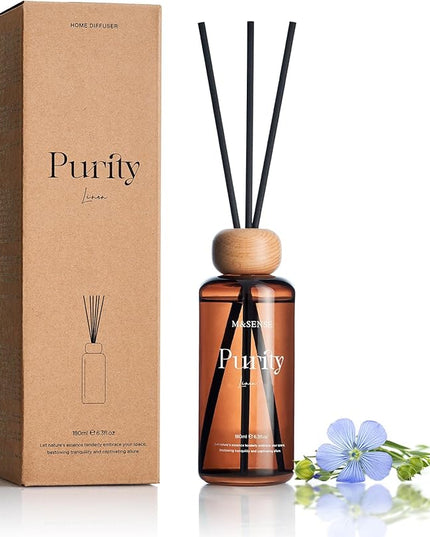 M&SENSE Linen Scent Reed Diffuser | 6.3 fl oz Natural Essential Oil Diffuser with Sticks, Non-Toxic Housewarming Aromatherapy Diffuser Gift for Bathroom & Shelf Decor