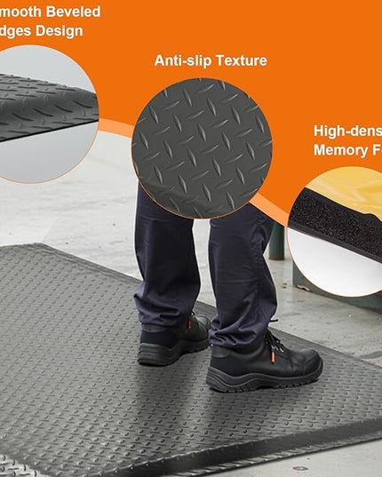 Nisorpa Anti Fatigue Mats Industrial 3' x 6' Ergonomic Standing Mat 15/16" Extra Thick Cushioned Shop Floor Mats Heavy Duty Commercial Diamond Plate - Safety Support for Leg & Back Pain, Grey