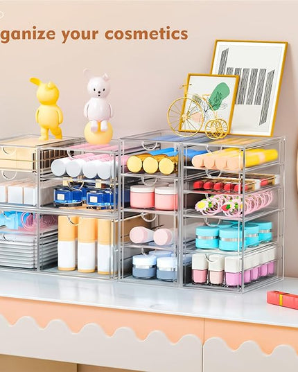 ARSTPEOE 22 Drawers, Acrylic Desk Makeup Organizer, Plastic Drawers Organizer, Stackable Storage Solution for Makeup, Dresser, Office, Bathroom Clear Plastic Craft and Bead Storage Cabinet