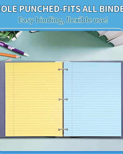 6 Color Loose Leaf Paper College Ruled, 120 Sheets 8" X 10.5" Colored Notebook Paper, 3-Hole Punched 70 Gsm Lined Paper For 3-Ring Binders, Loose Leaf Office Paper