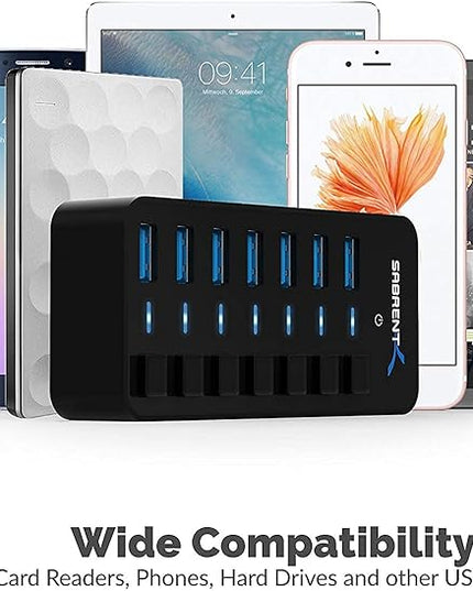 SABRENT 36W 7 Port USB 3.0 Hub with Individual Power Switches and LEDs Includes 36W 12V/3A Power Adapter (HB-BUP7)