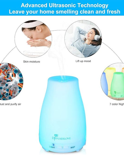 Diffuserlove Essential Oil Diffusers 200ML Remote Control Ultrasonic Mist Humidifiers BPA-Free Aromatherapy Diffuser with 7 Color Lights, Auto Shut-Off for Bedroom Office Kitchen