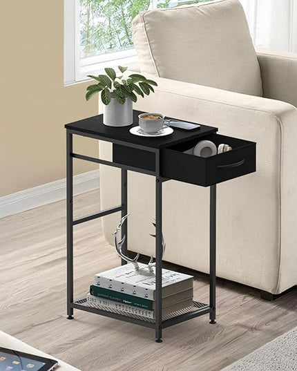 CADUKE 2 Tier PC Stand - Black Computer Tower Stand with Fabric Drawer, Modern Printer Stand with Wheels, Under Desk for Office & Study Room