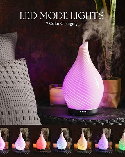 Porseme 280ml Essential Oil Diffuser Glass Color Changing Aroma Air Diffusers Aromatherapy Ultrasonic Cool Mist Humidifier 7 Running Hours Waterless Auto-Off for Sleeping, Yoga, Spa (Pure Pink)