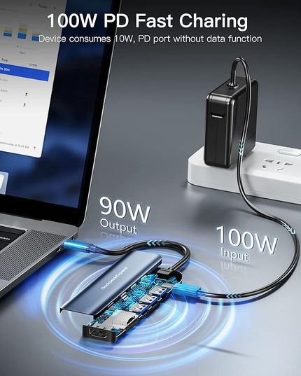 USB C Hub, DockteckExpand 7 in 1 USB-C Multiport Adapter with 4K HDMI, 100W Power Delivery, 3 USB 3.0 Ports, SD/TF Card Reader, for MacBook Pro/Air, iMac, iPad Pro, Surface Pro 7/8, XPS, HP and More