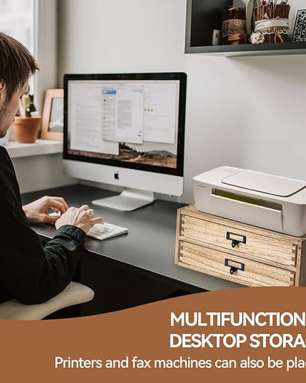 Kirigen Drak Wooden Office Storage Drawers Shallow Type - Desktop Filing Organization for Machine Printer Stand (BR, 2-Layer&2 Drawers)