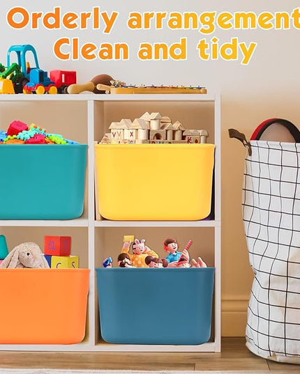 Hoolerry 8 Pieces Colorful Storage Bins with Lid, Plastic Storage Basket Organizing Container Stackable Box with Handle for Shelves Desktop Playroom Office(10.2 x 7 x 6.3 Inch,Multi-colored)