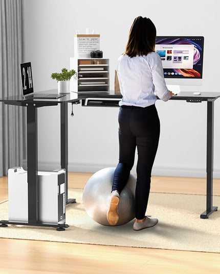 63 x 55 inch L Shaped Standing Desk, Corner Computer Desk, Electric Adjustable Height Stand Up Table, L Sit Stand Desk for Home Office Gaming, Classic Black