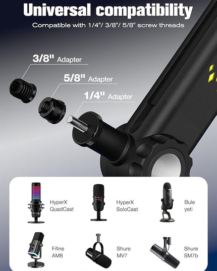 SUNMON RGB Mic Arm – Adjustable Boom Arm with Rhythm RGB Lighting for Blue Yeti, HyperX QuadCast, Rode, Fifine AM8, and More – Perfect for Podcasting, Streaming, and Gaming