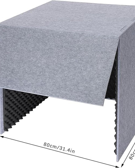 Desktop Soundproof Cover 31" H X 31" W X 31" L Recording Booth Portable Vocal Recording Booth with Double Sound Insulation Vocal Sound Absorbing Shield for Recording Studios, Offices（Black+Gray）