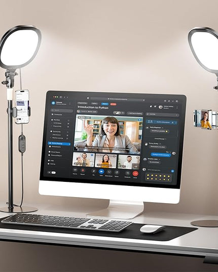 PQRQP 2 Packs Ring Light with Stand, Adjustable Desktop Lamp with Phone Mount, CRI 97+ Studio-Grade Video Conference Light for Video Calls, Home Office, TikTok Live & Vlog Filming (Nocturnal Black)