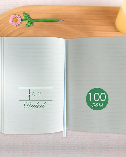 A5 Notebook, Flower Journal, Embroidered Notebook, 8"x6", Hardcover, Lay Flat, Lined, Wide Ruled Paper, Personalized Notebook, Pretty Journal, Daisy Gifts for Women, Blue, with Elastic Band