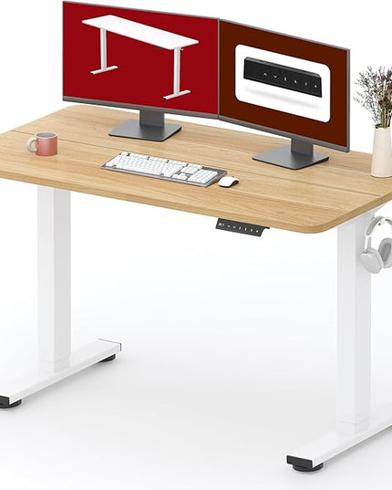 SANODESK Standing Desk Height Adjustable Electric Stand up Desk 48x24 Inches Sit Stand Home Office with Splice Board, White Frame/Maple Top