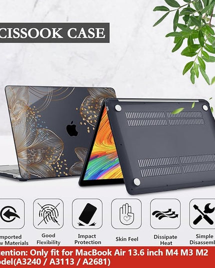CISSOOK Gorgeous Flower Case for MacBook Air 13.6 inch M4 M3 M2 2025 2024 2022 Release, Hard Shell Case with Keyboard Cover +Screen Protector for MacBook Air 13 inch A3240 A3113 A2681