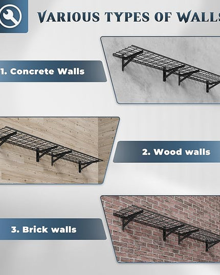 2 Pack Heavy Duty Garage Wall Shelving Set (1.5x4ft), Wall Mounted Garage Shelves 700lbs Capacity, 18"x48" Shelf Storage Rack Floating Shelves, Black