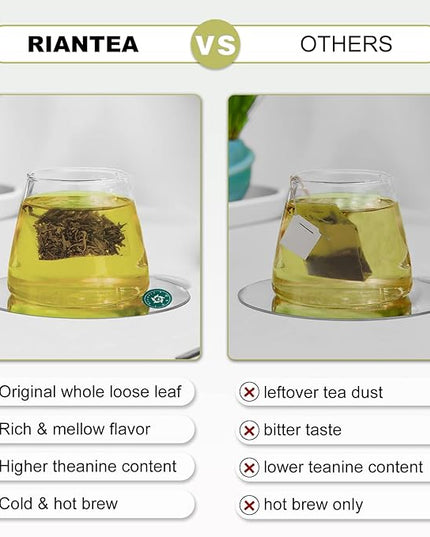 RIANTEA Organic Prevernal Sencha Green Tea Bags - Low Caffeine, Cold & Hot Brew, Premium Quality from Award-Winning Plantation, Non-GMO, Biodegradable, Unsweetened, 100% Natural