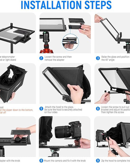 NEEWER X12 Aluminum Teleprompter with RT-110 Remote Control (Connected via Bluetooth on NEEWER Teleprompter App) & Carry Case, Compatible with iPad, iOS/Android Tablets, Smartphones, DSLRs (Black)