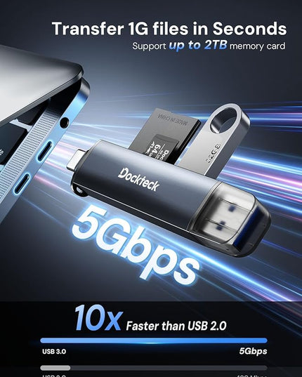 Dockteck SD Card Reader, 5G Super Speed USB3.0 SD/TF Card Reader, 3-Slot USB A/C to SD/Micro SD/USB A Memory Card Reader for UHS-I SD/Micro SD/SDHC/SDXC/MMC, Support OTG for Plug&Play (Pack of 2)
