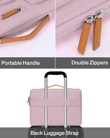 MOSISO 360 Protective Laptop Case 13.3 inch, 13-13.3 inch Laptop Sleeve Compatible with MacBook Air/Pro 13 / Pro 14,HP Dell Acer ASUS,Side Open Carrying Case with 4 Zipper Pockets&Handle, Pastel Pink