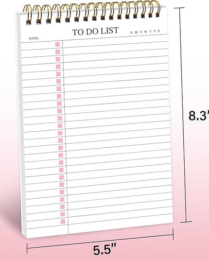 To Do List Notepad, Undated Daily Planner Notepad with To Do List Notebook Checklist Planner Spiral Waterproof Cover Notepad for Office Supplies, School Planner, Pink, 52 Sheets, 5.5"*8.3" A5 Size