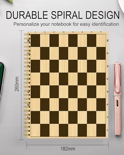 Spiral Journal Notebook for Women,A5 College Ruled Notebooks 6"x 8.4", 120 Pages (60 Sheets) Lined Journal with Premium Thick Paper,Perfect for School Office Home(Wooden Chess Board)
