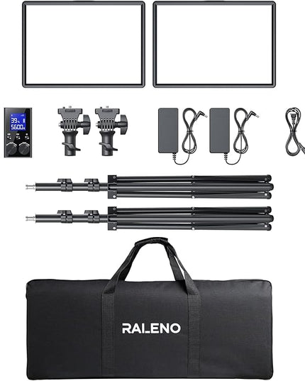 RALENO LED Video Panel Light, 2-Pack 18" 45W Photography Lights with 78'' Stand & Remote for Video Recording TikTok YouTube Streaming, CRI97+ Bi-Color 3200-5600K Studio Lighting