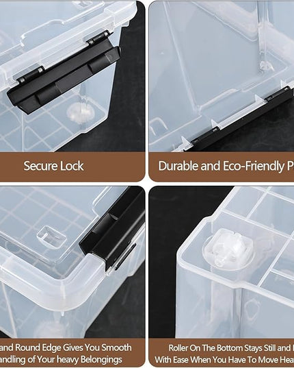 Zopnny 4-Pack Christmas Storage Totes with Lids 24-Quart, Holiday Organizer, Plastic Stackable Storage Boxes for Home,Office,Garage,Basement, Clear