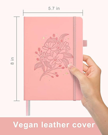 &And Per Se Dotted Journal Notebook for Women&Men with Pattern, A5 Leather Hardcover, 160 Pages 100GSM Thick Dotted Paper, 3 Sheets of Stickers Included(Blush)
