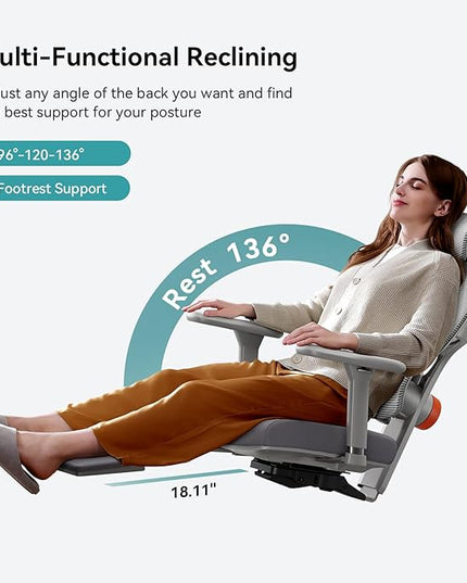 Newtral Ergonomic Office Chair with Auto-Following Lumbar Support, 136° Recline, Computer Desk Chair with 4D Armrests & Adjustable Headrest
