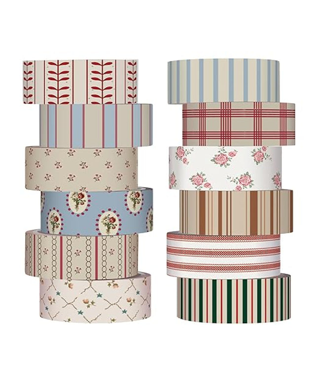 YooNotee 12 Rolls Watercolor Floral Washi Tape Set 15 mm Vintage Flower