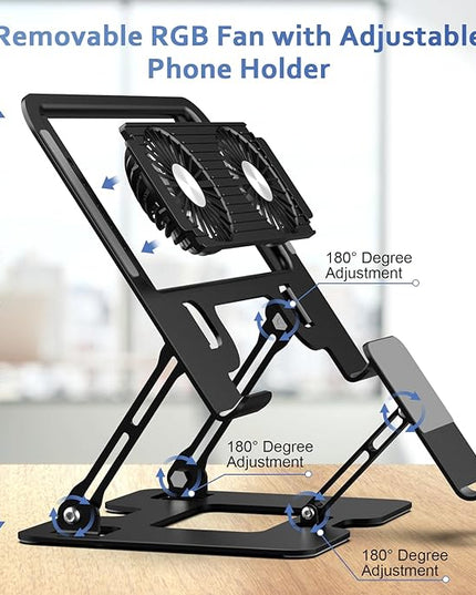 Laptop Stand with Fan, MacBook Cooling Stand with 2 Removable Silent Fans and Phone Holder,Adjustable Height and Angle,Laptop Cooling Pad for 10-18 Inch Laptop,MacBook Pro,Tablet (Black)