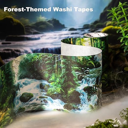 AuriicLeaf Forest-Themed Seamless Washi Tape Scrapbook Kit – 6 Rolls with Cottage, Waterfall & Fairy Forest Designs for Journaling, DIY Crafts, Gift Wrapping, Card Making and Decoration