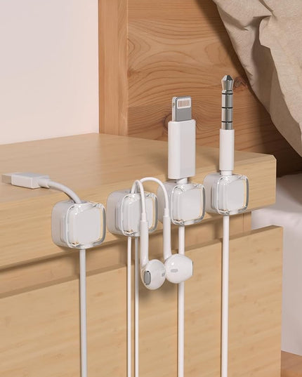 Magnetic Cable Clips, Adjustable Cord Holder Management, Adhesive Wire Keeper Organizer for Home Office Desk Phone PC Car Wall Desktop Nightstand Appliance (9-Pack White Crystal)