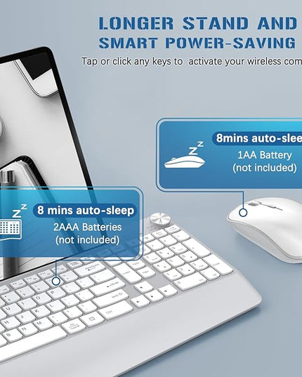 JOYACCESS Ergonomic Wireless Keyboard and Mouse, Full Size Wireless Keyboard Designed with Phone Holder and Wrist Rest,Volume Roller for Computer Mac PC Laptop-Silver