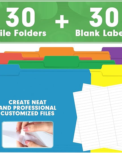 File Folder, HERKKA 30 Pack 1/3 Cut Tab File Folders, Colored File Folders Designed for Office and Classroom Use, Letter Size, Assorted 6 Colors