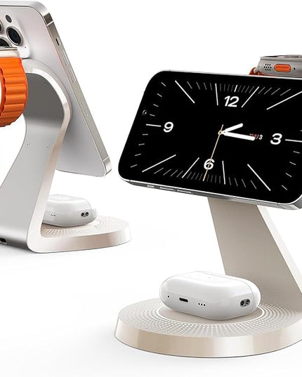 3 in 1 Charging Station for Apple Devices,Mag-Safe Charger Stand Fast Charging,Wireless Charger for iPhone 16/15/14/13/12 Series,& AirPods,& iWatch(USB Charger Included)
