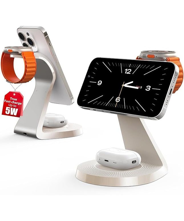 3 in 1 Charging Station for Apple Devices,Mag-Safe Charger Stand Fast Charging,Wireless Charger for iPhone 16/15/14/13/12 Series,& AirPods,& iWatch(USB Charger Included)