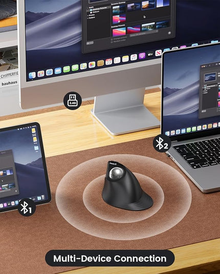 ProtoArc Vertical Wireless Trackball Mouse, EM05 NL Bluetooth Ergonomic Rollerball Mouse Rechargeable Computer Laptop Thumb Mice, 3 Device Connection, Compatible with iPad, Mac, Windows, PC-Silver
