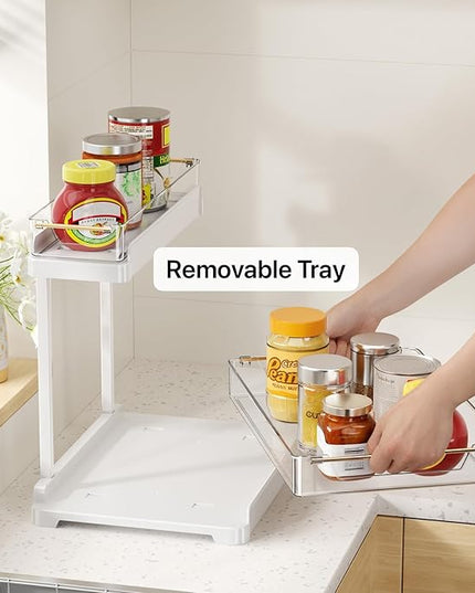 heart & home 1-Pack Under Sink Storage Organizer for Kitchen & Bathroom Cabinets with Removable Washable Tray, Tool-Free Assembly – Multi-Purpose for Kitchen Countertop, Vanity, & Laundry Room，White