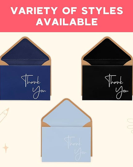 VNS Creations 20 Pack Thank You Cards With Envelopes, Stickers, 4x6 Inch Blank Thank You Notes - Bulk Box Set Large Notes for Graduation, Wedding, Small Business, Baby & Bridal Shower - Light Blue