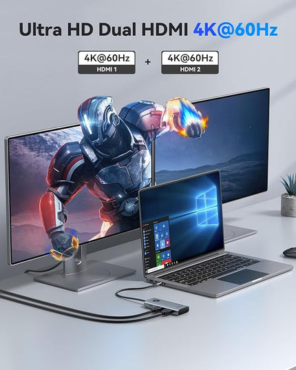 ORICO USB C Docking Station Dual Monitor, 8-in-1 USB C Hub with 2 HDMI 4K@60Hz Ports, 100W PD Charging, USB-A&C 3.0, SD/TF for Laptop MacBook Dell PW11-8PH