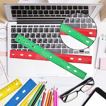 200 Pack 12 Inch Plastic Rulers Bulk, 4 Color Plastic Ruler, Colourful Ruler with Dual-Scale Measurement, Easy to Store, for Home, Office, Practical Use by KUKLIPJIM