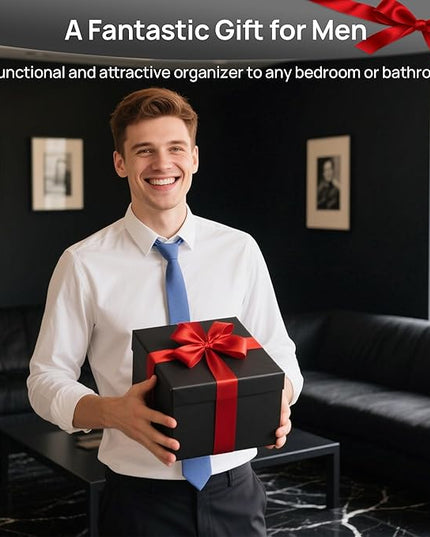 Vtopmart Black Small Stackable Storage Drawers, Cologne Organizer for Men,Plastic Containers for Vanity, Dresser,Office Desk,Bathroom Countertop Organization,Ideal for Room Decor,Gifts for Men